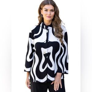 Frank Lyman Belina Black and White Abstract Print Sweater Jacket Womens Small